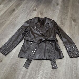 Studded Chocolate Brown Leather Jacket